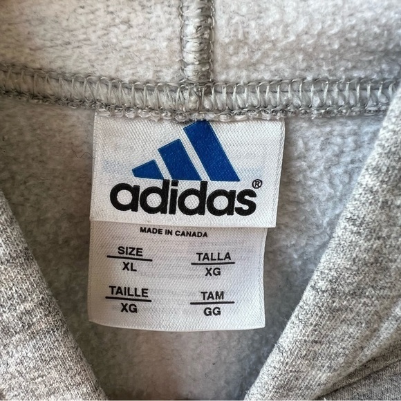 ADIDAS Stripe Brand Cropped Grey Fleece Hoodie, #40, Boys XL - Picture 7 of 8